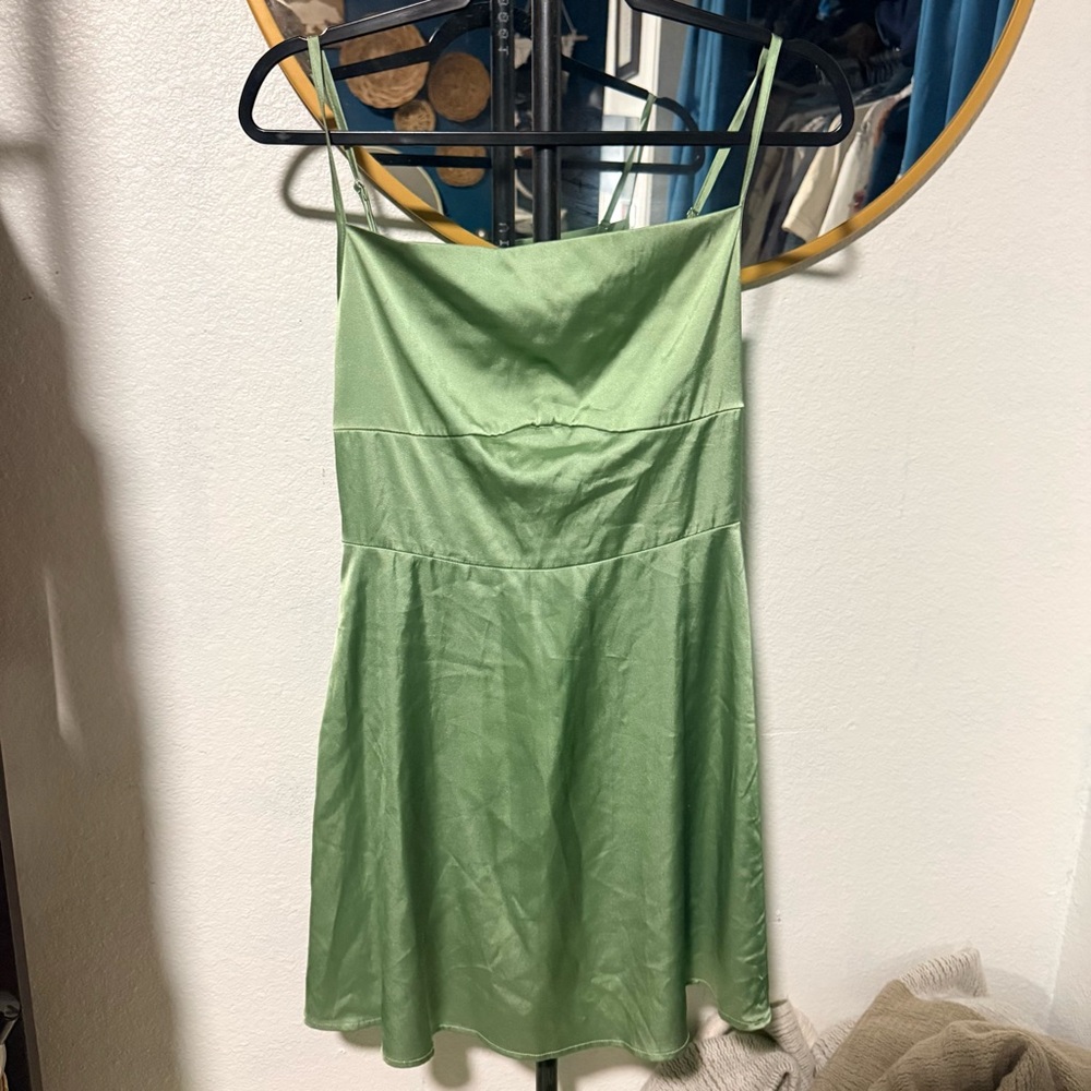 Cider Light Green Mini Dress with Spaghetti Straps